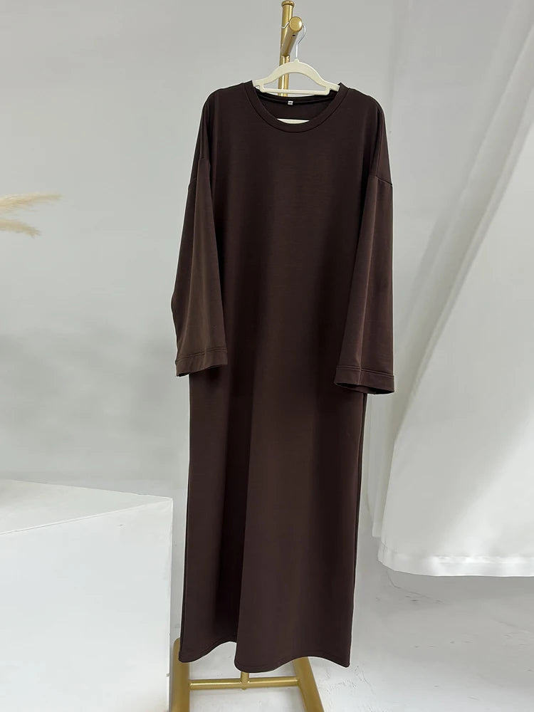 Casual Loose-Fit Muslim Sporty Abaya Women Long Sweatshirt Dress-Drop Shoulders, Side Pockets. Ramadan Modest Islamic Clothing