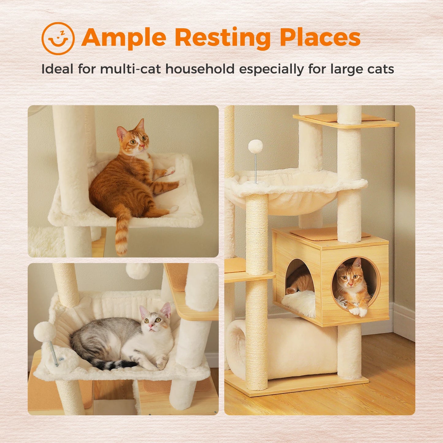 PAWZ Road Floor to Ceiling Adjustable Wooden Cat Tree with Large Hammock and Cozy Condo