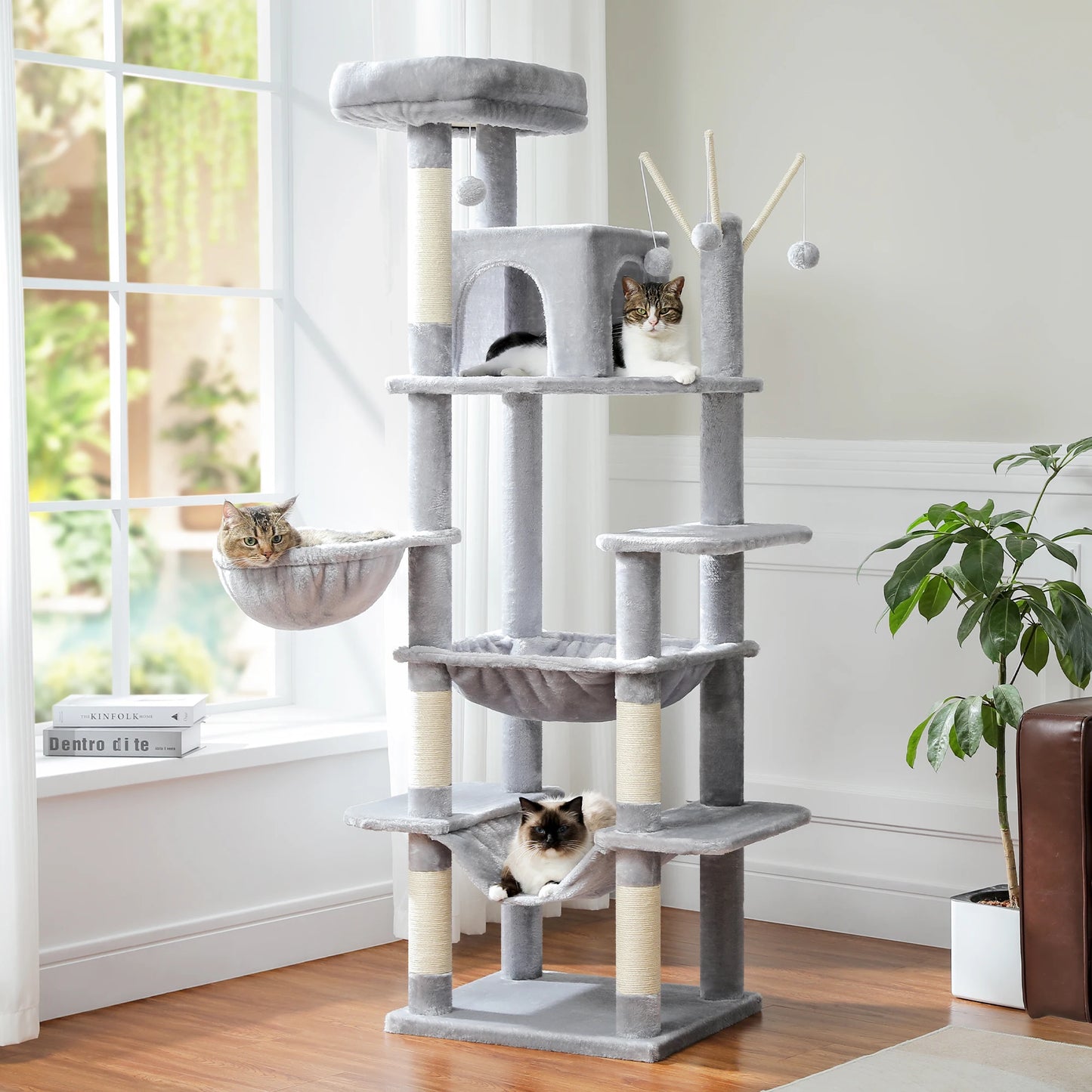 PAWZ Road Large Multi Level Cat Tower with Plush Condo Scratching Posts and Perches