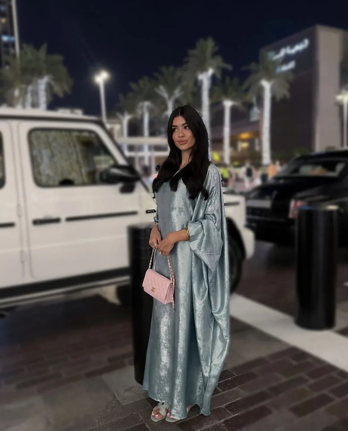 Fashion Middle Eastern Robe Abaya Dubai Turkey Modest Evening Party Dresses Bat Sleeves Elegant Muslim Middle East Gowns
