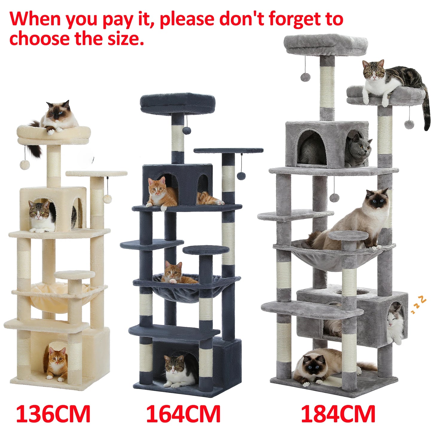 PAWZ Road Large Cat Tree and Tower with Spacious Hammock Padded Perches and Condos