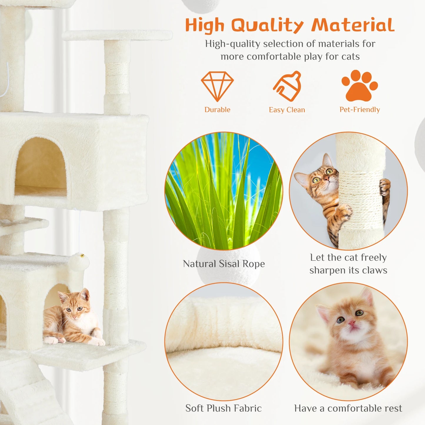 JHK 54 Inch Tall Multi Level Cat Tree Tower and Stable Kitty Play House with Sisal