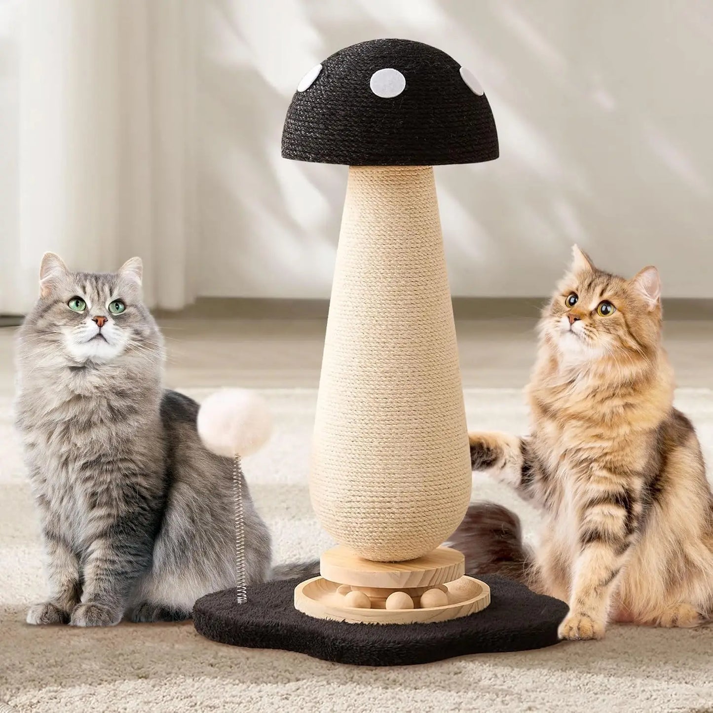 Cute 21.5 Inch Mushroom Cat Scratching Post and Three Layer Solid Wood Cat Tree