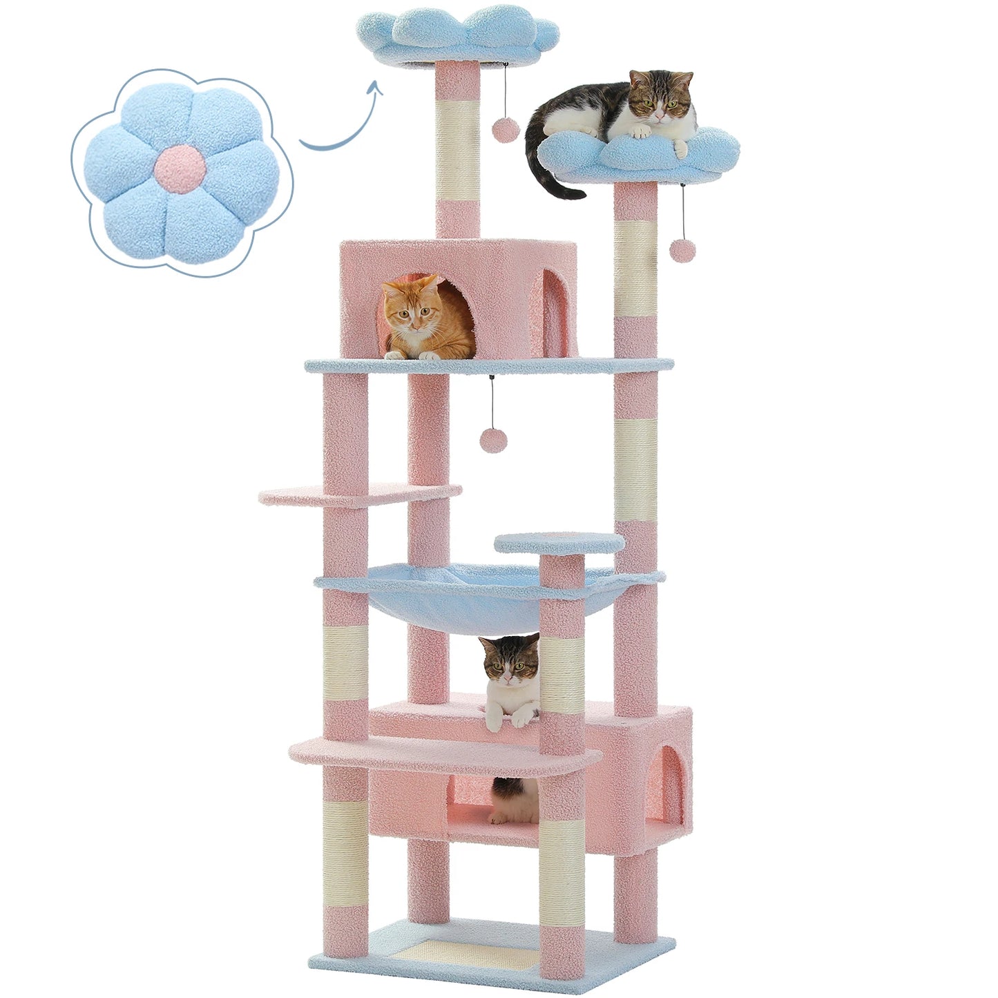 PEQULTI 184CM Multi Level Cat Tree Tower with Scratching Board Condo and Spacious Top Perch
