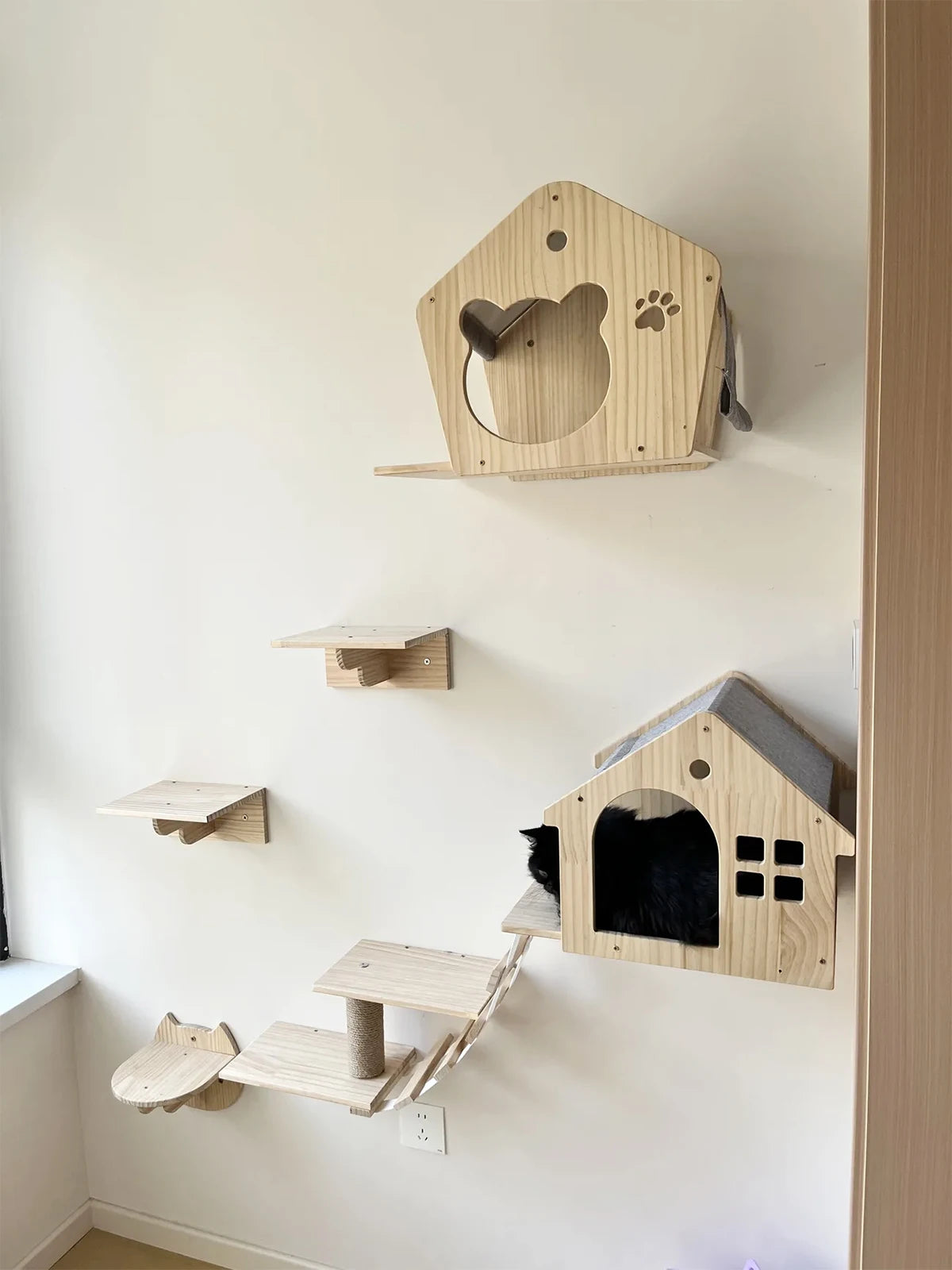 CWV Wall Mounted Cat Climbing House and Floating Shelf Bed Villa for Indoor Cats