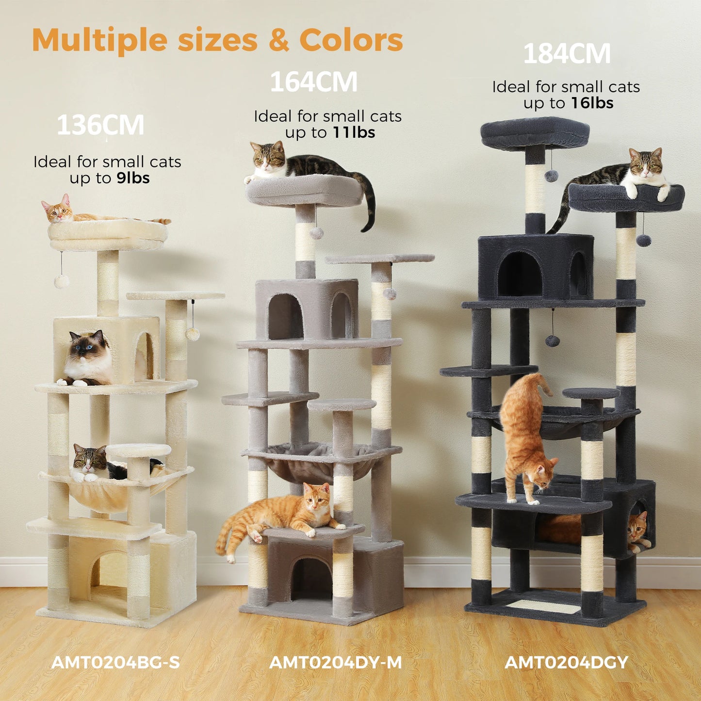 PAWZ Road Large Cat Tree and Tower with Spacious Hammock Padded Perches and Condos