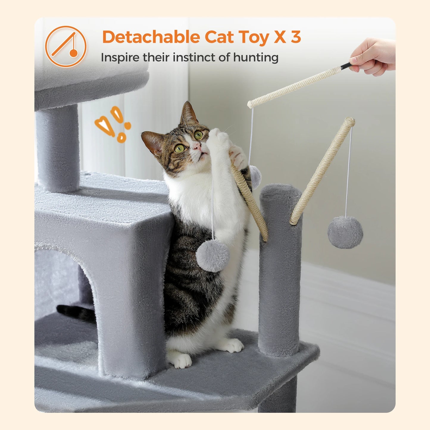 PETEPELA 173cm Large Cat Tree Tower for Large Cats with Super Big Hammock and Scratching Posts
