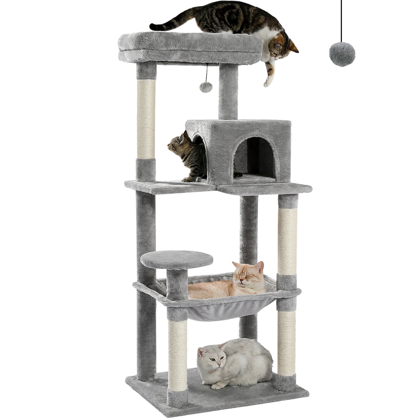 PAWZ Road 143CM 5-Tier Cat Tower for Large Cats with Large Hammock and Cozy Condo