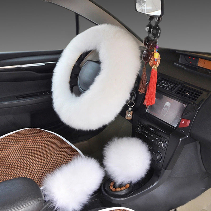 Premium Wool Steering Wheel & Handle Cover Set