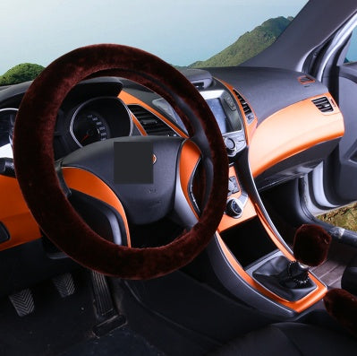 Plush Winter Wool Steering Wheel Cover Set