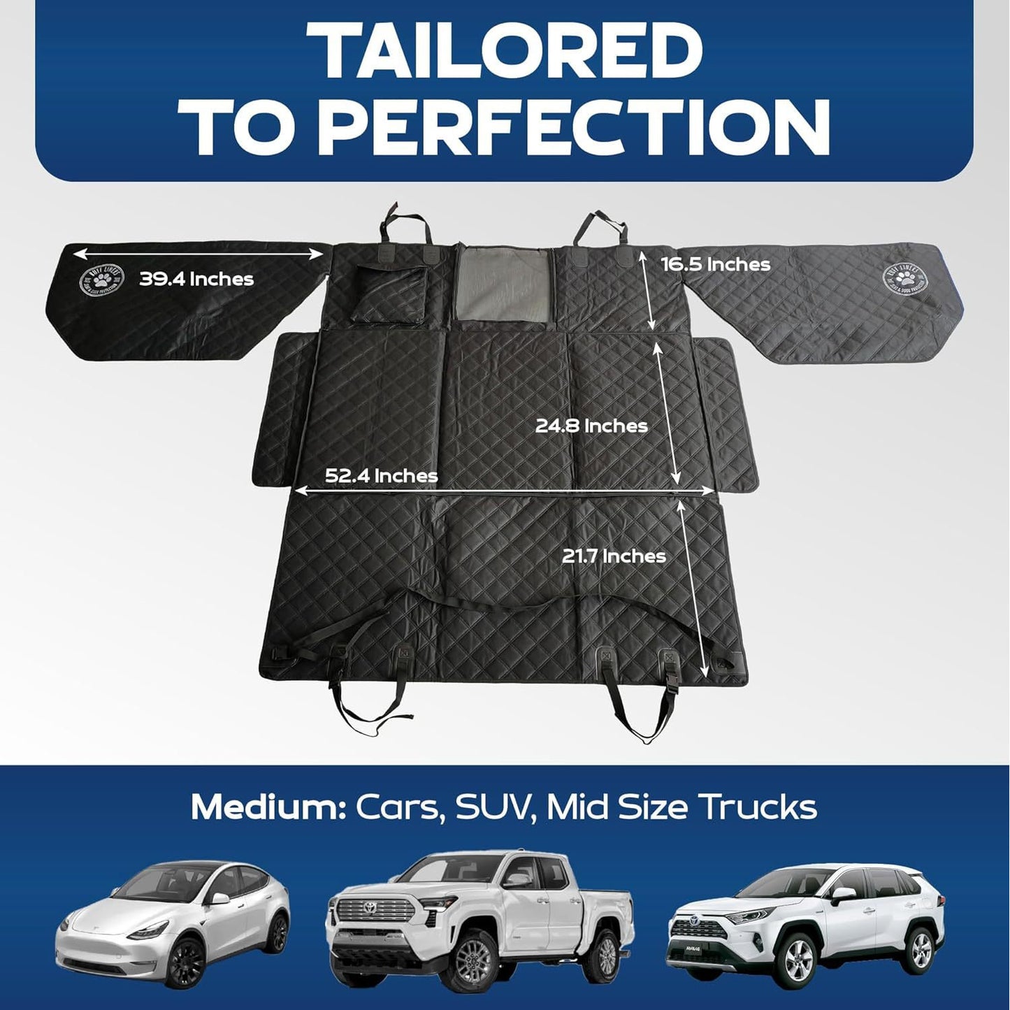 Car Pet Pad With Side Barriers For Extended Rear-seat Coverage