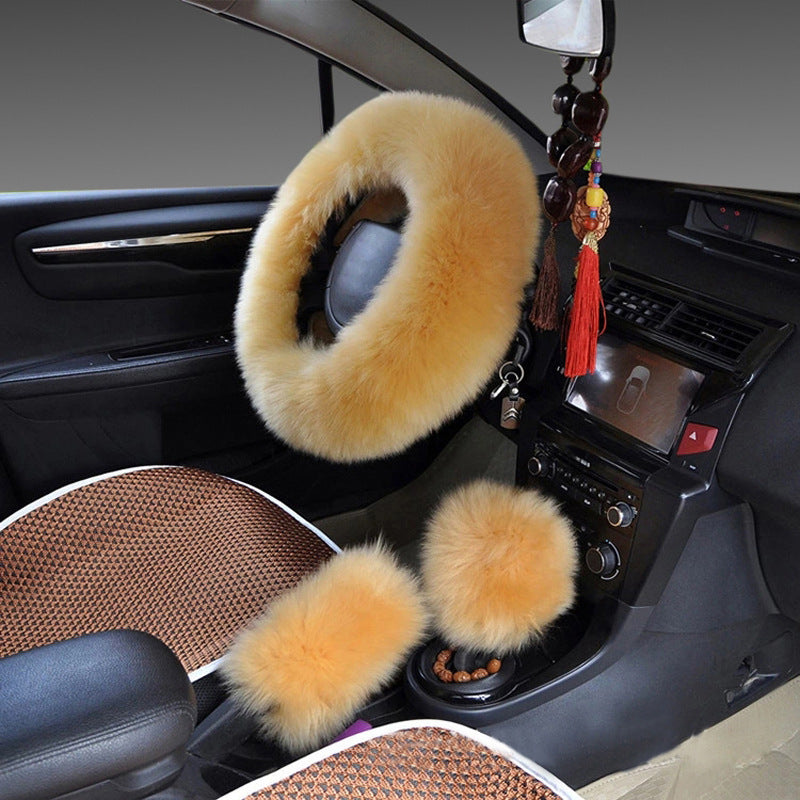 Premium Wool Steering Wheel & Handle Cover Set