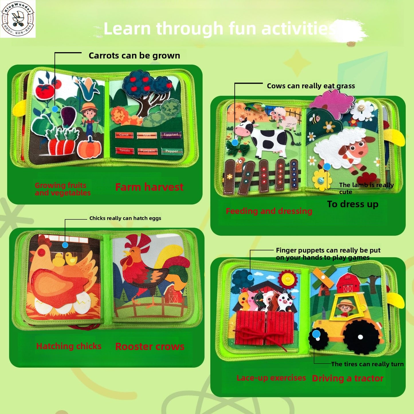 Childrens Tear Resistant Farm Animal 3D Cloth Book