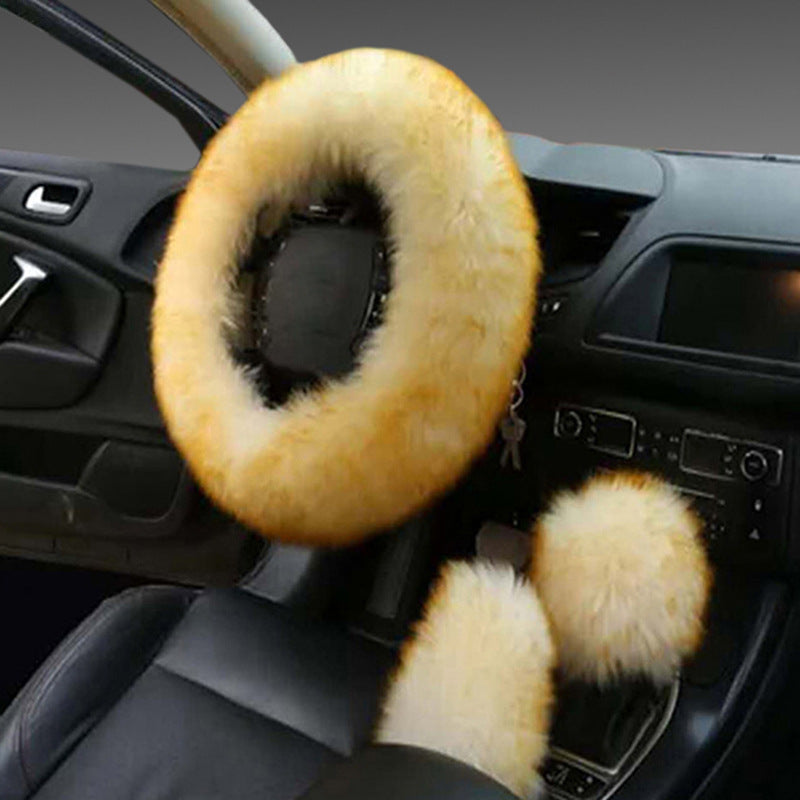 Premium Wool Steering Wheel & Handle Cover Set