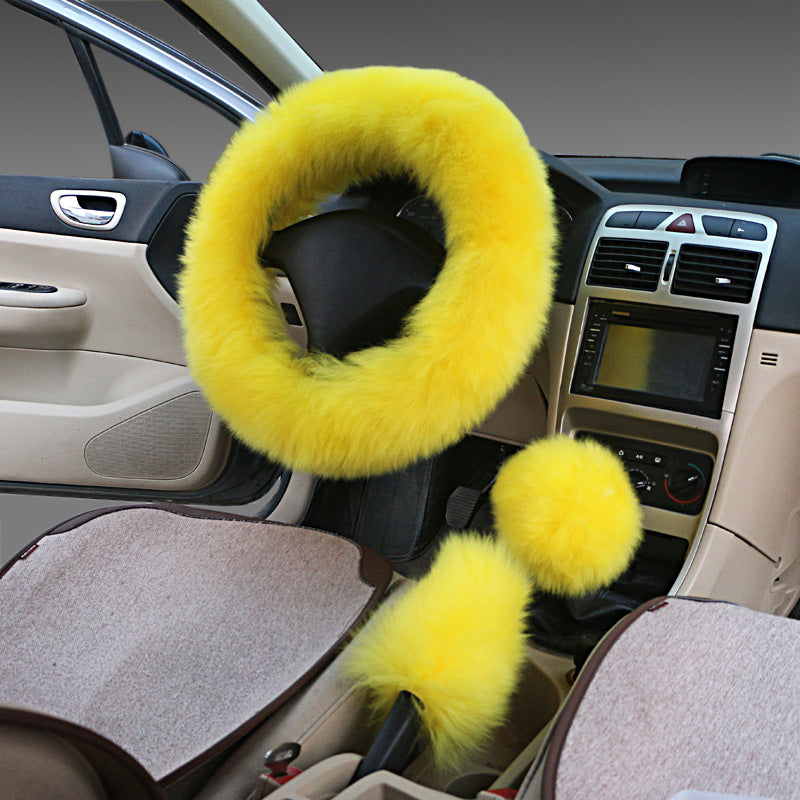 Premium Wool Steering Wheel & Handle Cover Set