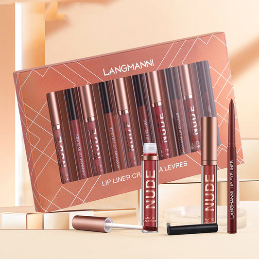Premium 12-Piece Matte Lip Kit: Long-Lasting Lipstick & Liner Set
