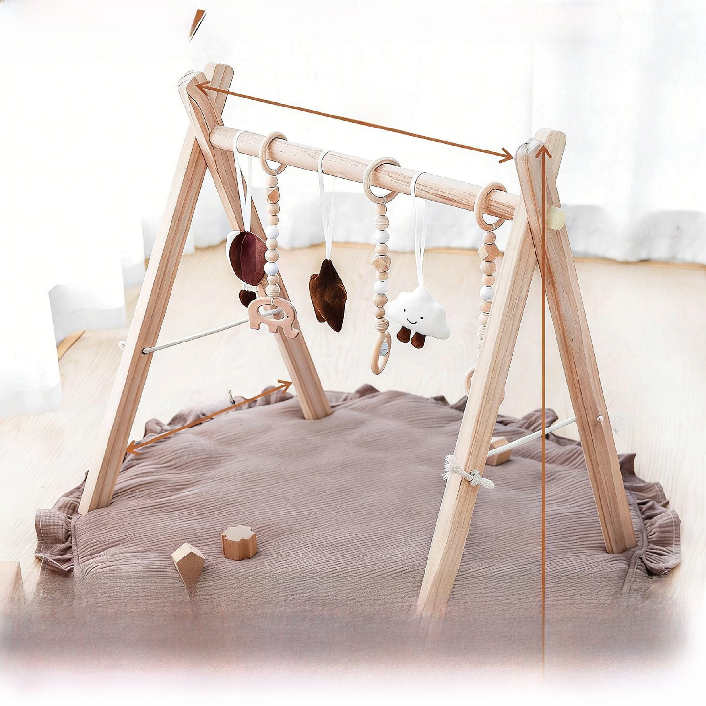Adjustable Wooden Baby Activity Gym with Bells