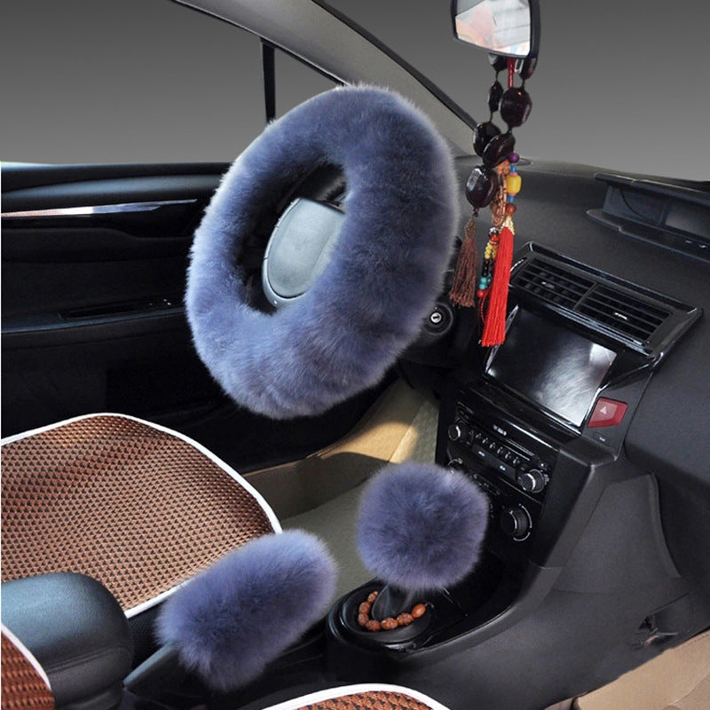Premium Wool Steering Wheel & Handle Cover Set